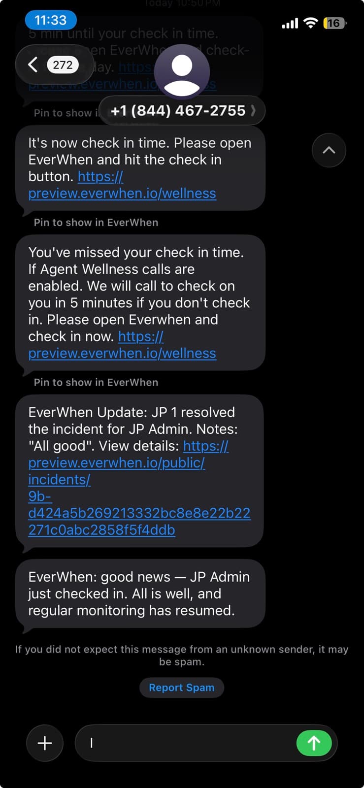 EverWhen — Escalation SMS